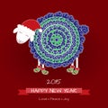 2015, Happy new year greeting card with cute sheep in Christmas Royalty Free Stock Photo