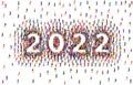 2022 happy new year greeting card design. A large group of people form to create the year number 2022