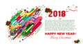 2018 Happy New Year greeting card, card design, poster. Original beautiful combination modern style abstraction