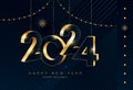 Happy New Year 2024 greeting card design template Royalty Free Stock Photo