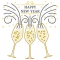 Happy new year greeting card. EPS10 vector. Champagne glasses th