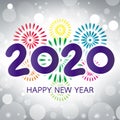 2020 Happy New Year Greeting Card with Fireworks