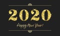 Happy New Year 2020 greeting card of glitter gold Christmas confetti on vector premium background