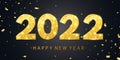 2022 Happy New Year greeting card. Gold and black celebration design. Golden luxury party template. Merry Christmas Royalty Free Stock Photo