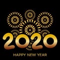 2020 Happy New Year Greeting Card with Gold Fireworks