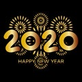 2020 Happy New Year Greeting Card with Gold Fireworks