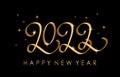 Happy new year 2022 greeting card with golden lettering