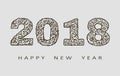 2018 Happy New Year greeting card. with hand-drawn doodles.for banners, posters, flyers. Abstract background. Vector Royalty Free Stock Photo