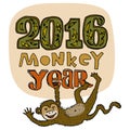 Happy New Year greeting card. Monkey year title. Hand drawn digits and letters isolated on background. Vector illustration Royalty Free Stock Photo