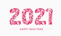 Happy 2021 New Year Greeting Card. Openwork hand drawn NNumbers Lettering 2021. Seasonal Holidays Flyers, Greetings and