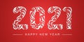 2021 Happy New Year Greeting Card. Openwork Hand Drawn Numbers Inscription 2021. Lettering for Seasonal Holidays Flyers, Greetings
