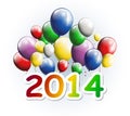 Happy new year 2014 greeting card with party balloons Royalty Free Stock Photo