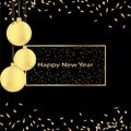 Happy New Year 2023 greeting card poster. Black background.Confetti Royalty Free Stock Photo