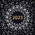 Happy New Year 2023 greeting card poster. Black background.Confetti Royalty Free Stock Photo