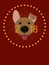 2018 Happy New Year greeting card poster. Celebration background with dog. 2018 Chinese New Year of the dog. Vector Royalty Free Stock Photo