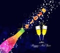 Happy new year 2016 greeting card or poster design with colorful triangle champagne explosion Royalty Free Stock Photo