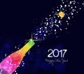 Happy new year 2017 greeting card or poster design with colorful triangle champagne explosion Royalty Free Stock Photo