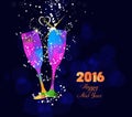 Happy new year 2016 greeting card or poster design with colorful triangle glass Royalty Free Stock Photo