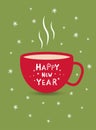 Happy new year greeting card with red mug and lettering Royalty Free Stock Photo