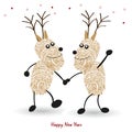 Happy new year greeting card Rein deers with finger prints vector