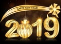 Happy New Year 2019 - elegant brown greeting card with 3d text Royalty Free Stock Photo