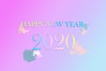 Happy New Year 2020 greeting card with simple gradients and pastel colors, minimalist pastel color concept simple 2020, use for Royalty Free Stock Photo