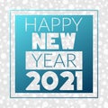 Happy New Year 2021 greeting card. Snowflakes, snow, stars pattern with blue gradient. Vector background for decoration, design,