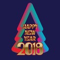 2018 Happy New Year greeting card template with fluid colors christmas tree frame Royalty Free Stock Photo