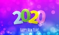 Happy New Year 2020 greeting card with vector bokeh lights of golden glitter and pink color for Christmas holiday Royalty Free Stock Photo