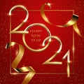 Happy new year greeting card vector template. Festive christmas social media banner design with congratulations. Golden