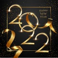 Happy new year greeting card vector template. Festive christmas social media banner design with congratulations. Golden