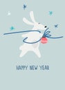 New Year greeting card with Water rabbit, zodiac animal for 2023. Horoscope bull and hand-lettered greeting phrase Royalty Free Stock Photo