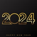 2024 Happy New Year Greeting festive golden card. Vector