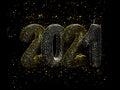 Happy New Year greeting glamorous postcard: 3D golden glittering text 2021