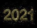 Happy New Year greeting glamorous postcard: 3D golden glittering text 2021 Royalty Free Stock Photo