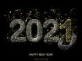 Happy New Year greeting glamorous postcard: 3D golden glittering text 2021 Royalty Free Stock Photo