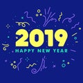 Happy New Year 2019 Greetings Card. Colorful Illustration Royalty Free Stock Photo