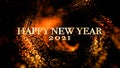 Happy New Year 2021 greetings card with shining golden bokeh particles on a background Royalty Free Stock Photo