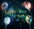 happy new year greetings and congratulations with colorful balloons