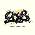 Happy new year 2018 hand craft expressive ink pattern.