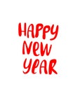 Happy New Year hand drawing red lettering isolated on white background. Print for design, greeting card, template, poster Royalty Free Stock Photo