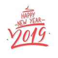 2019 Happy New Year hand drawn lettering design card template. Creative typography for holiday greetings and invitations. Royalty Free Stock Photo