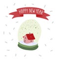 Happy New Year. Hand drawn lettering. Snow globe winter