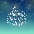 Happy New Year 2017 hand lettering text. Vector greeting card.