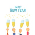 Happy New Year. Hands with glasses of champagne. Flat Vector illustration Royalty Free Stock Photo