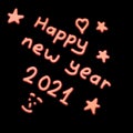 Happy new year 2021 handwriting illustration with heart and star shape