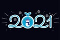 Happy new year handwritten number with snowman in ball