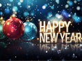 Happy New Year Hanging Baubles Blue Bokeh Beautiful 3D 2024 Royalty Free Stock Photo