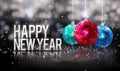 Happy New Year Hanging Baubles Blue Red Bokeh Beautiful 3D Royalty Free Stock Photo