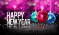 Happy New Year Hanging Baubles Red Blue Bokeh Beautiful 3D Pink Royalty Free Stock Photo